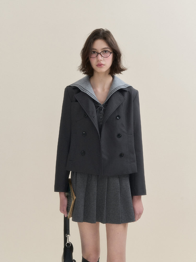 Navy Collar Lace Knit Dress - CHINASQUAD