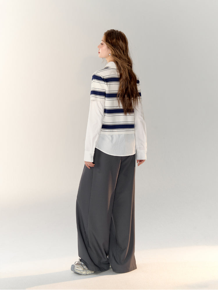 Fake Two-Piece Long Sleeve Polo Shirt - CHINASQUAD