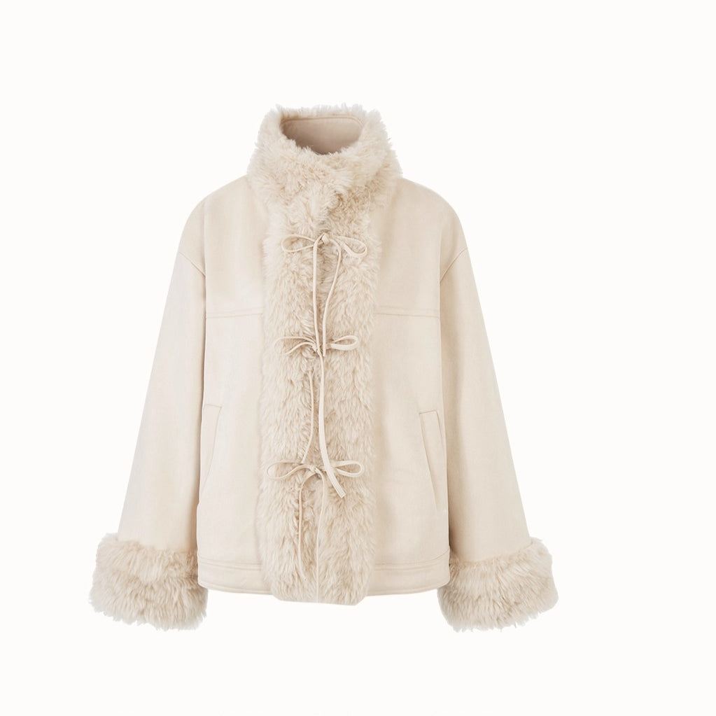 Travel Plan Shearling Fleece-Lined Stand Collar Jacket