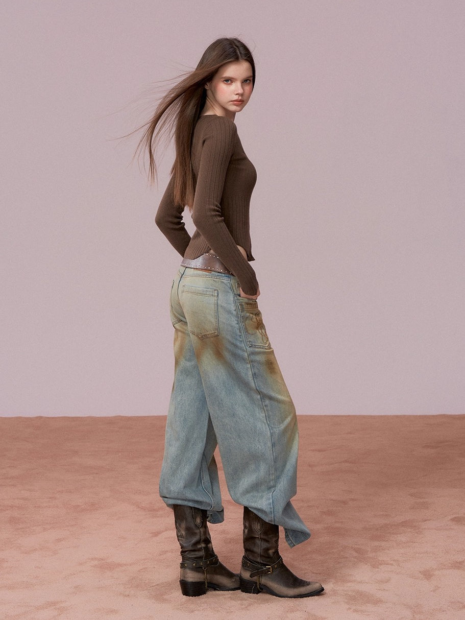 Vintage Wash Loose Denims Pants