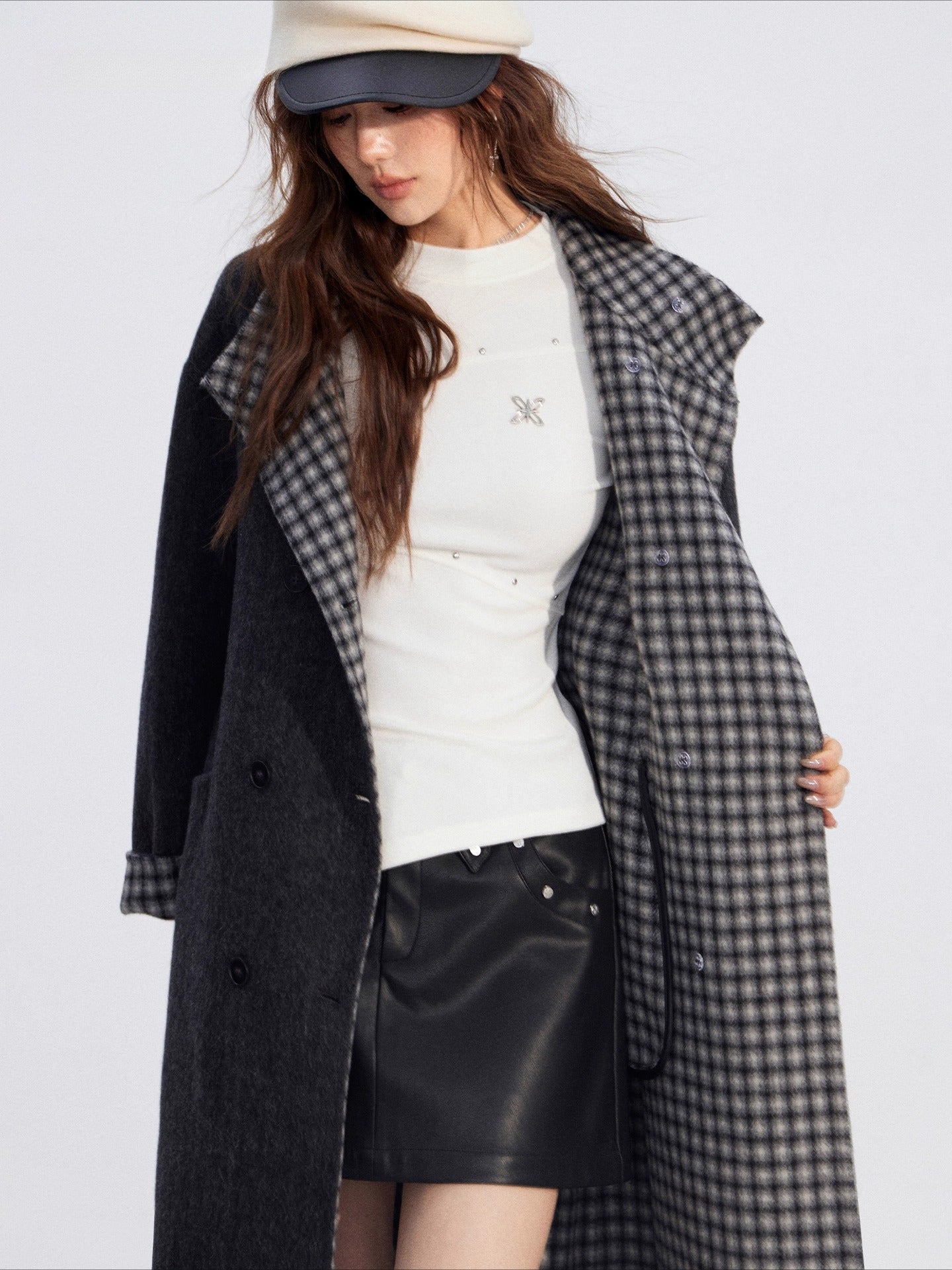 Plaid Wool-Blend Double-Faced Coat