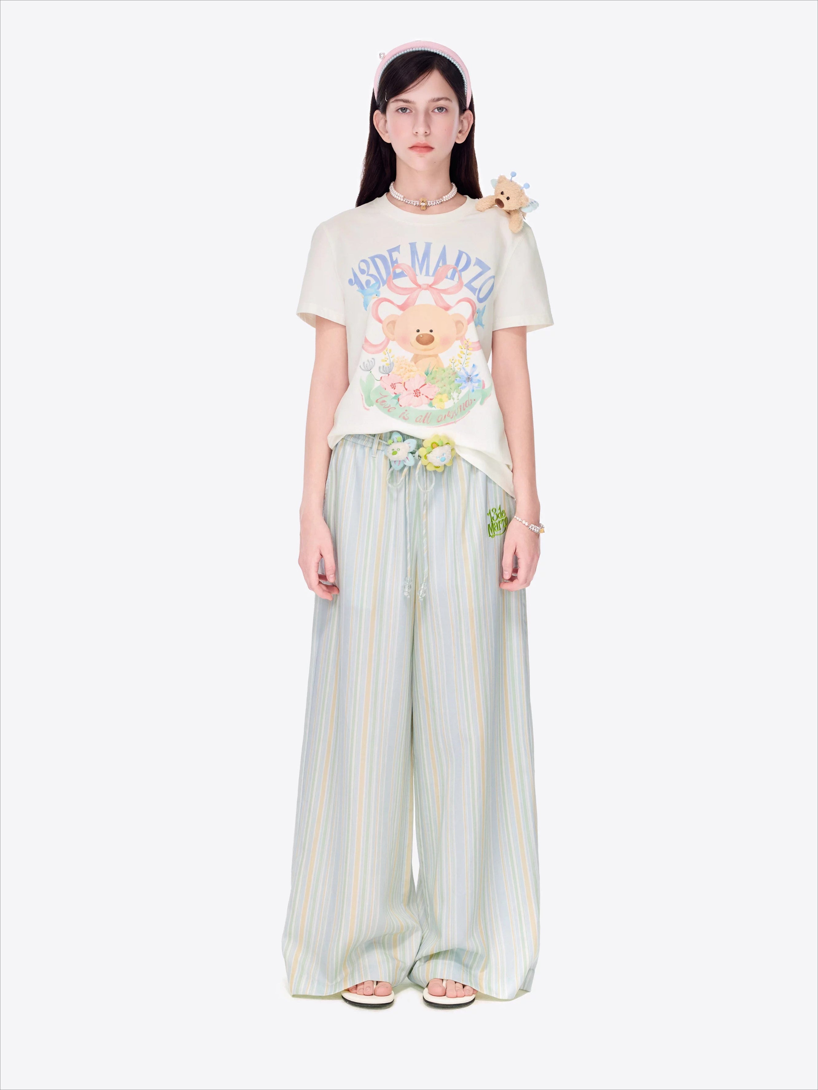 Striped Lyocell Linen Wide-Leg Trousers