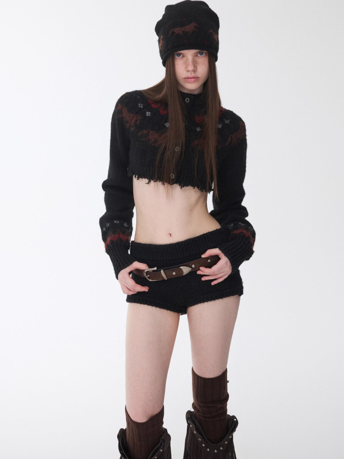 Vintage Camo Studded Horsehair Leather Belt