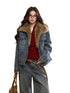 Faux Fur Collar Denim Jacket - CHINASQUAD