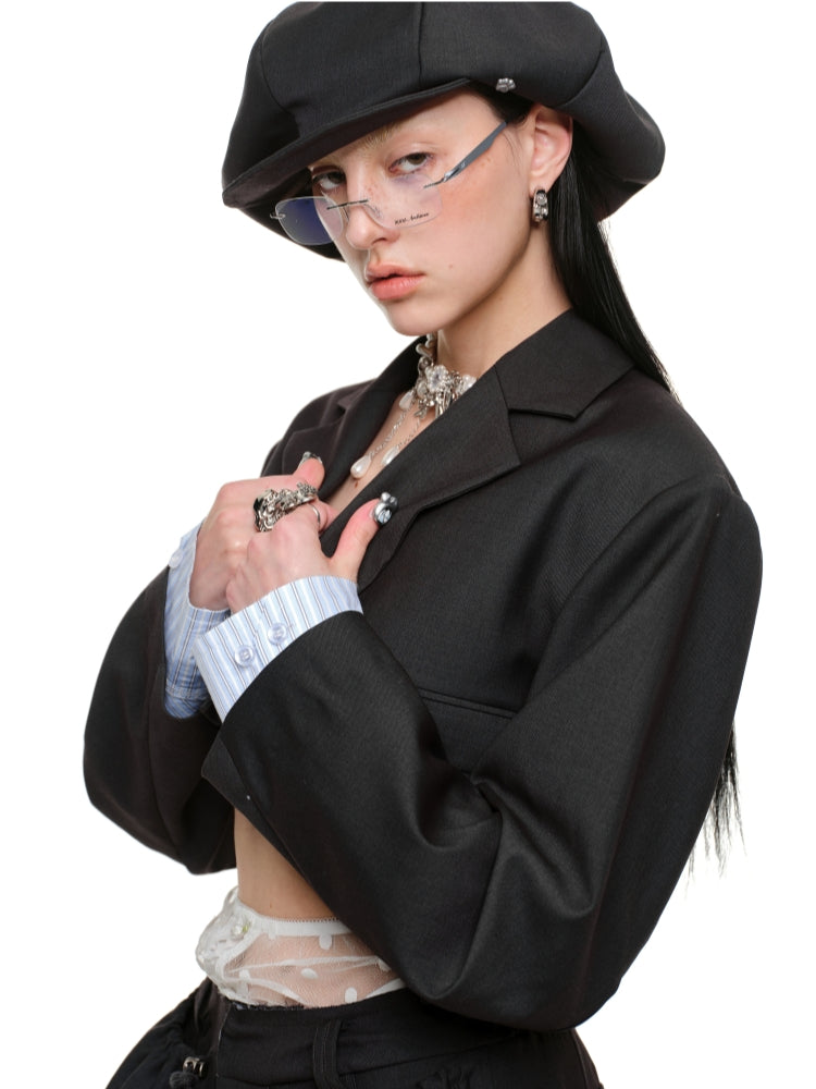 Cropped Grey Blazer - CHINASQUAD