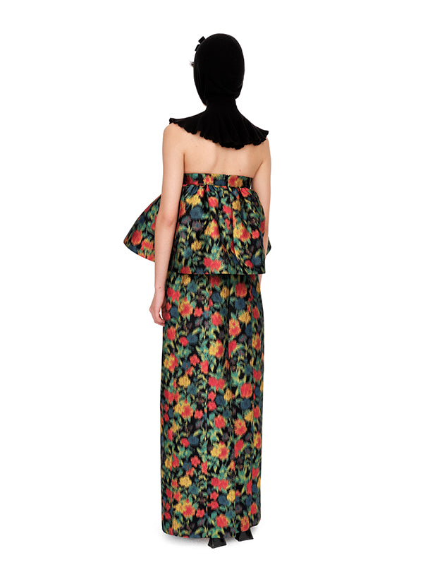 Custom Floral Strapless Gown Dress - CHINASQUAD