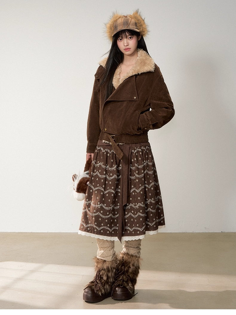 Original Suede Shearling Moto Oversized Lapel Jacket - CHINASQUAD