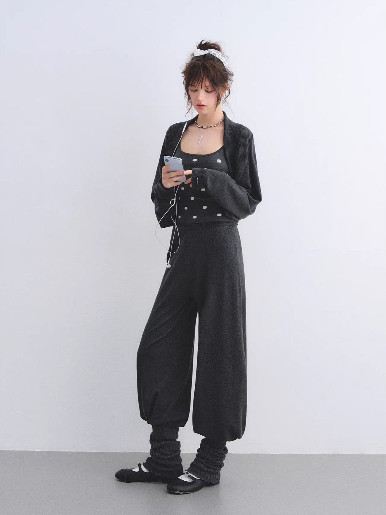 Contrast Polka Dot Cardigan & Cami Set