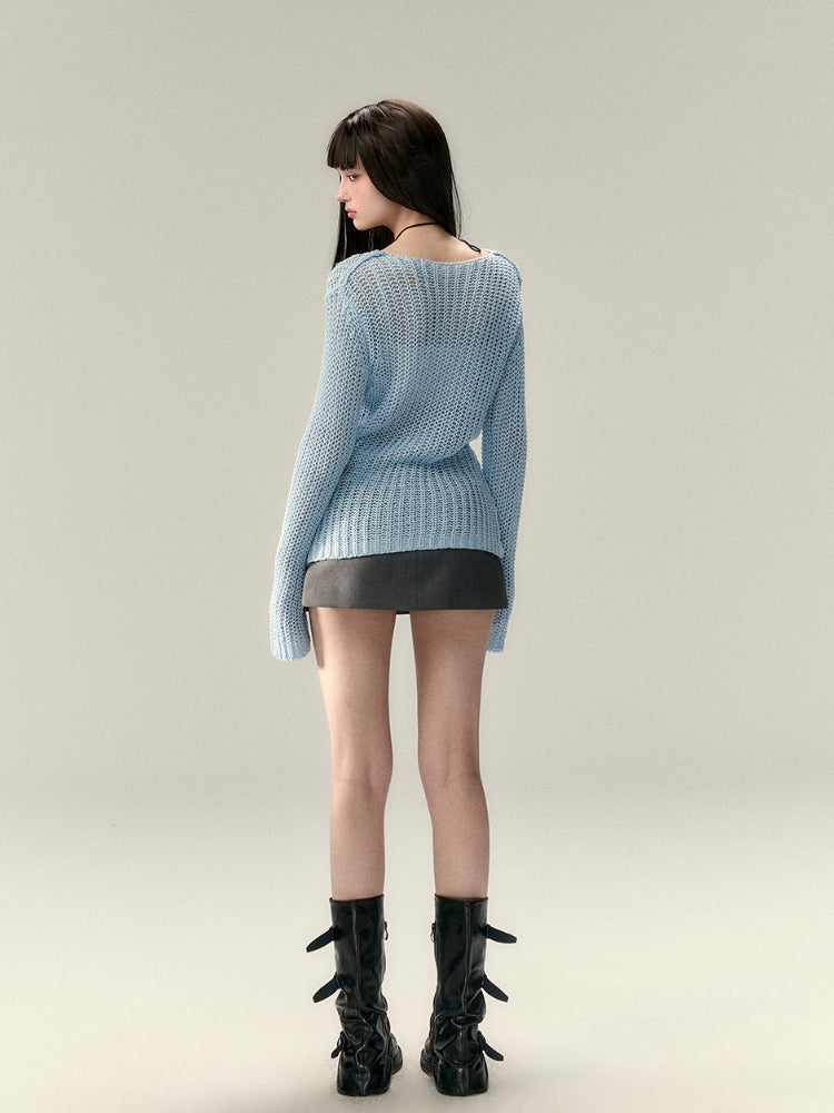 Hollow Knit Letter Sweater - CHINASQUAD