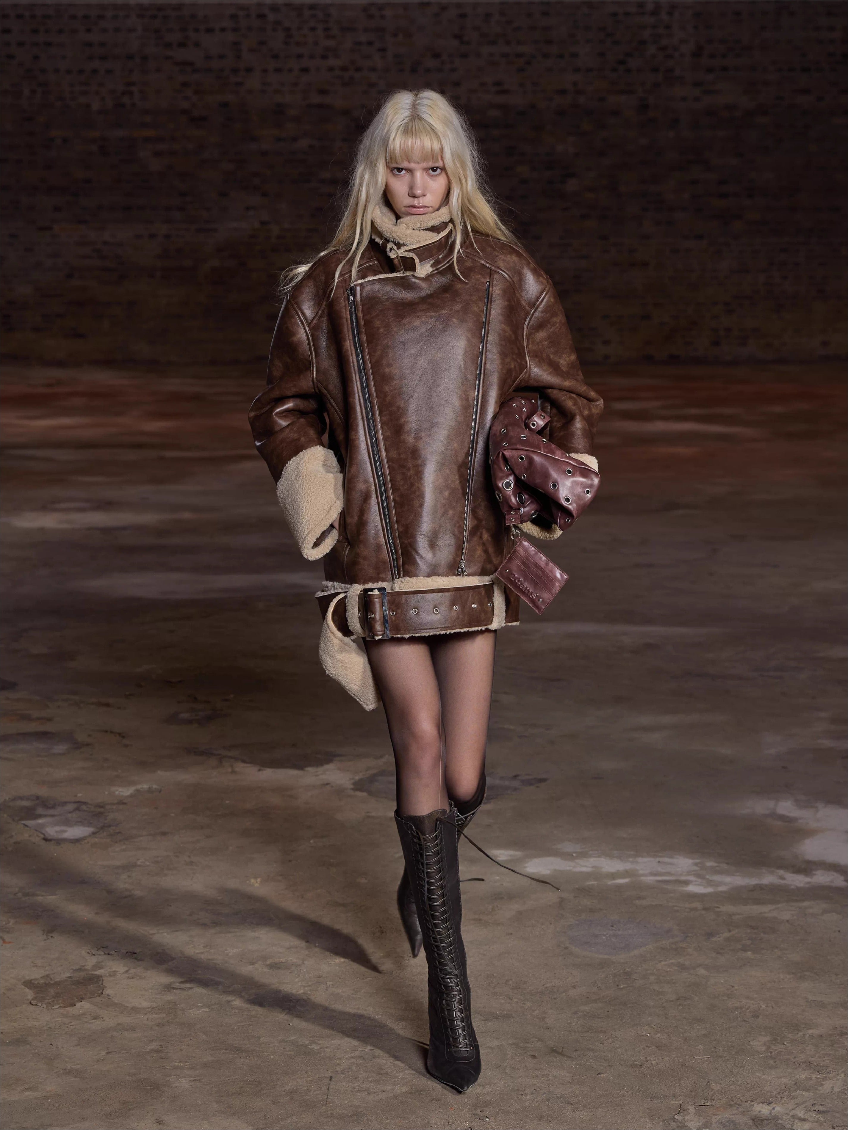 Reversible Faux Shearling Leather Jacket