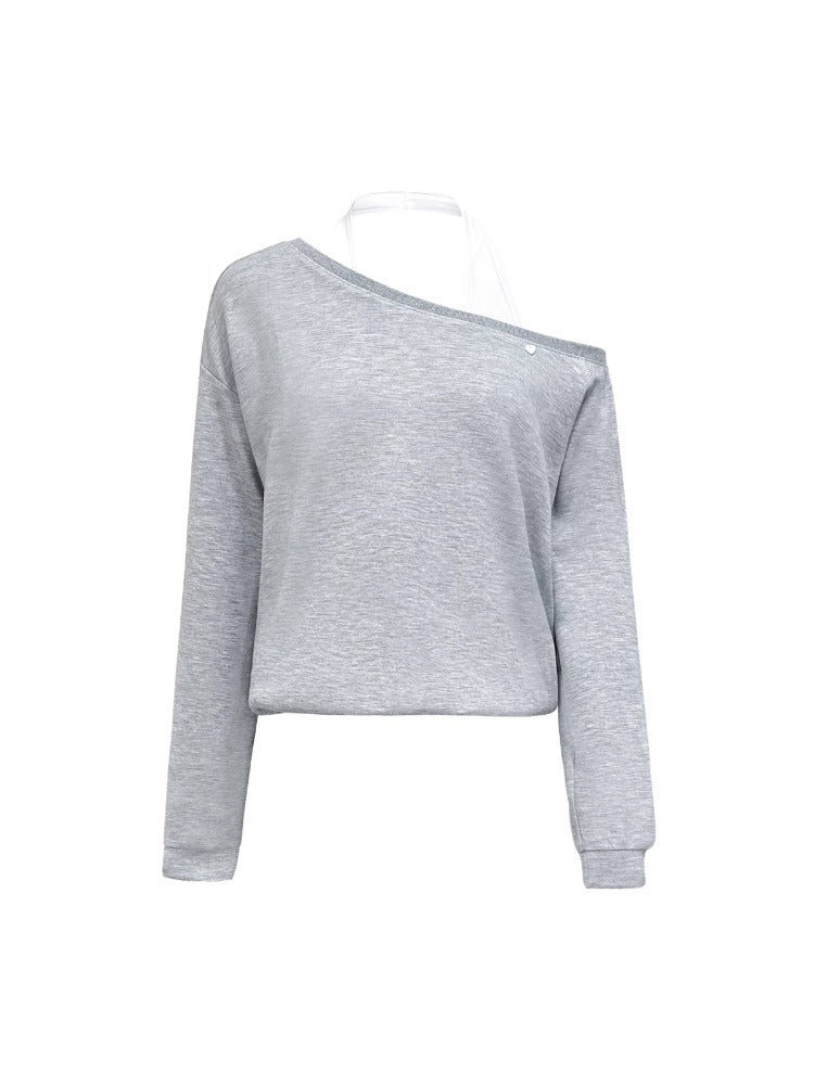 Gray Sporty Slanted Sweatshirt & Skirt Set - CHINASQUAD