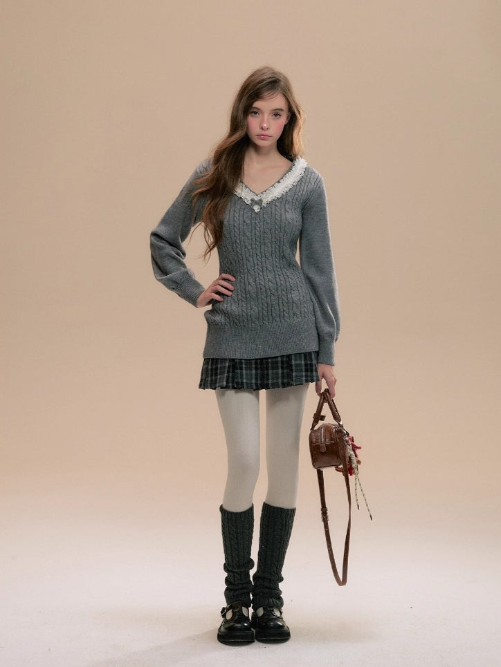 Gray V-Neck Sweater - CHINASQUAD