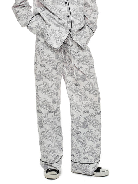 Black Letter Tattoo Print Cotton Pajamas Set - CHINASQUAD