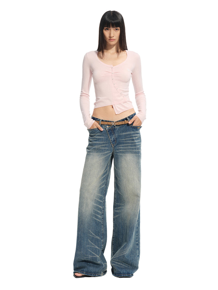 Silk Wool Embroidered Asymmetric Bottoming Blouse - CHINASQUAD