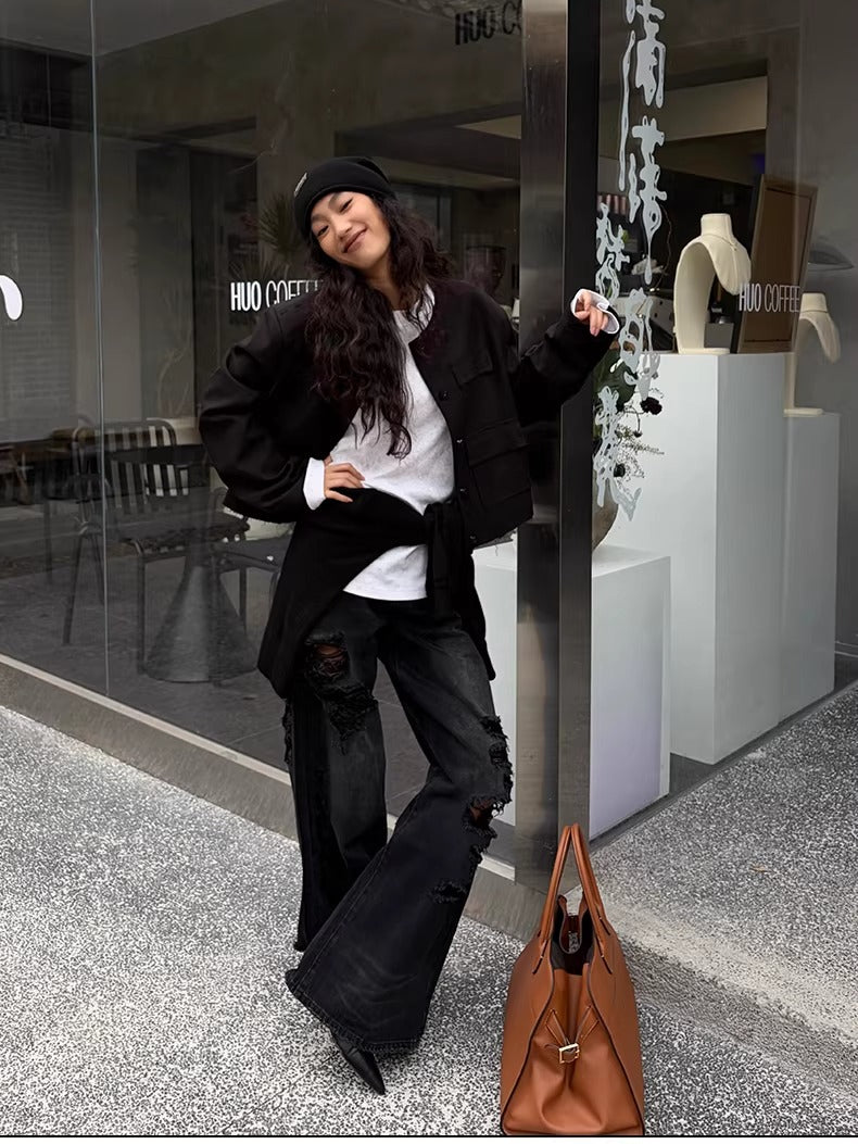 Black-Whisker Straight-Leg Denim Jeans