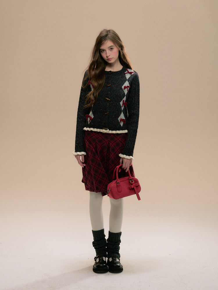 (Final Sale) Vintage Red Plaid Wool Christmas Pleated Skirt - CHINASQUAD