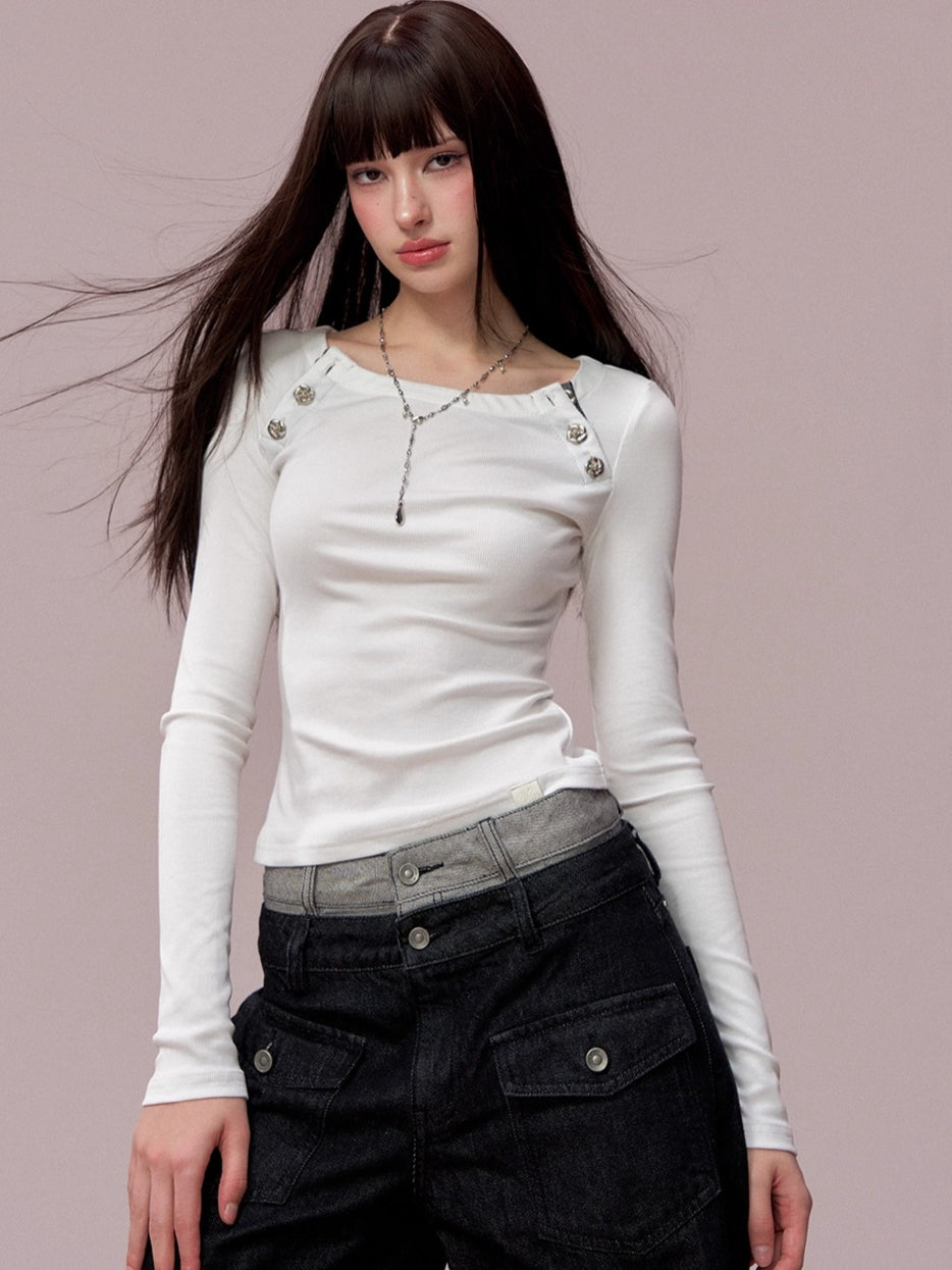 Embellished Fitted Long-Sleeve T-Shirt