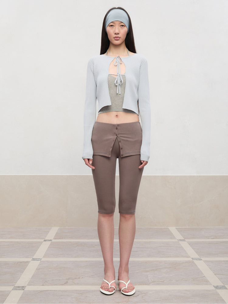 High Elastic Mid-Low Waist Five-Quarter Shorts