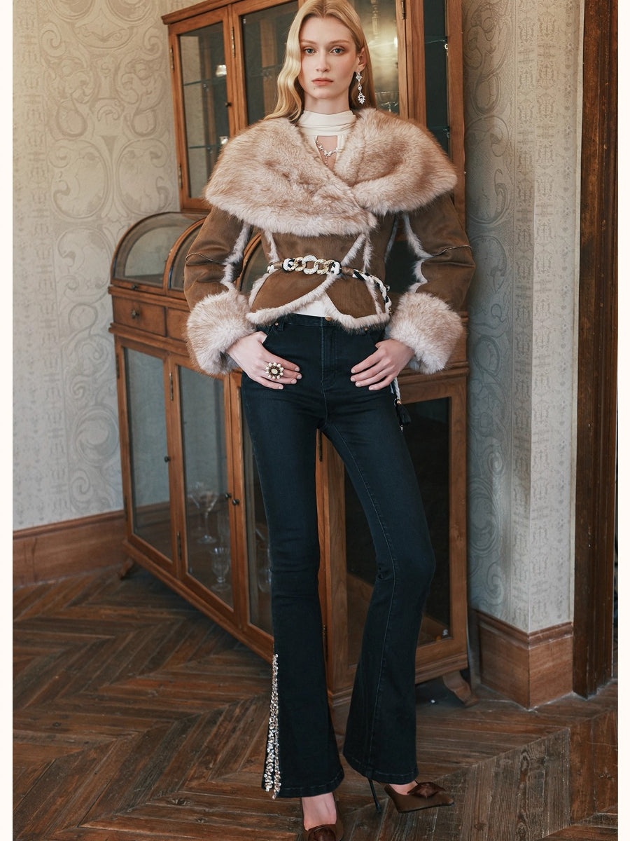 Mishka Faux Shearling Suede Cropped Jacket - CHINASQUAD