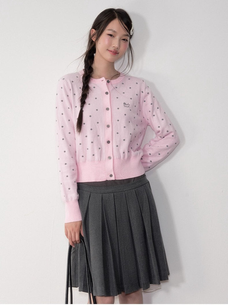 Polka Dot Jacquard Knit Cardigan