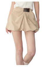 Khaki Petal-Pleat A-Line Skirt - CHINASQUAD