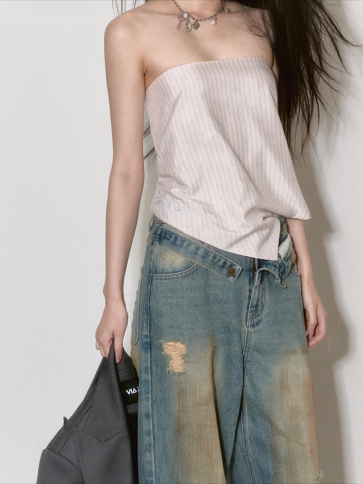 Pink Striped Wide-Leg Pants - CHINASQUAD