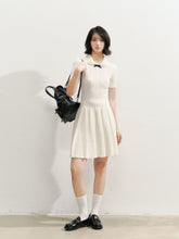 Contrast Collar Knit Pleated Dress - CHINASQUAD