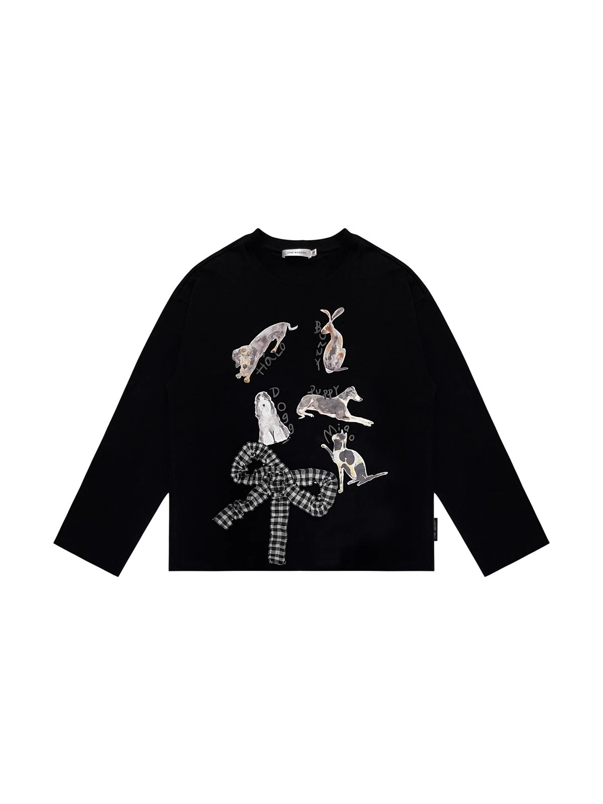 Cartoon Print 3D Bow Crew Neck Long Sleeve - CHINASQUAD