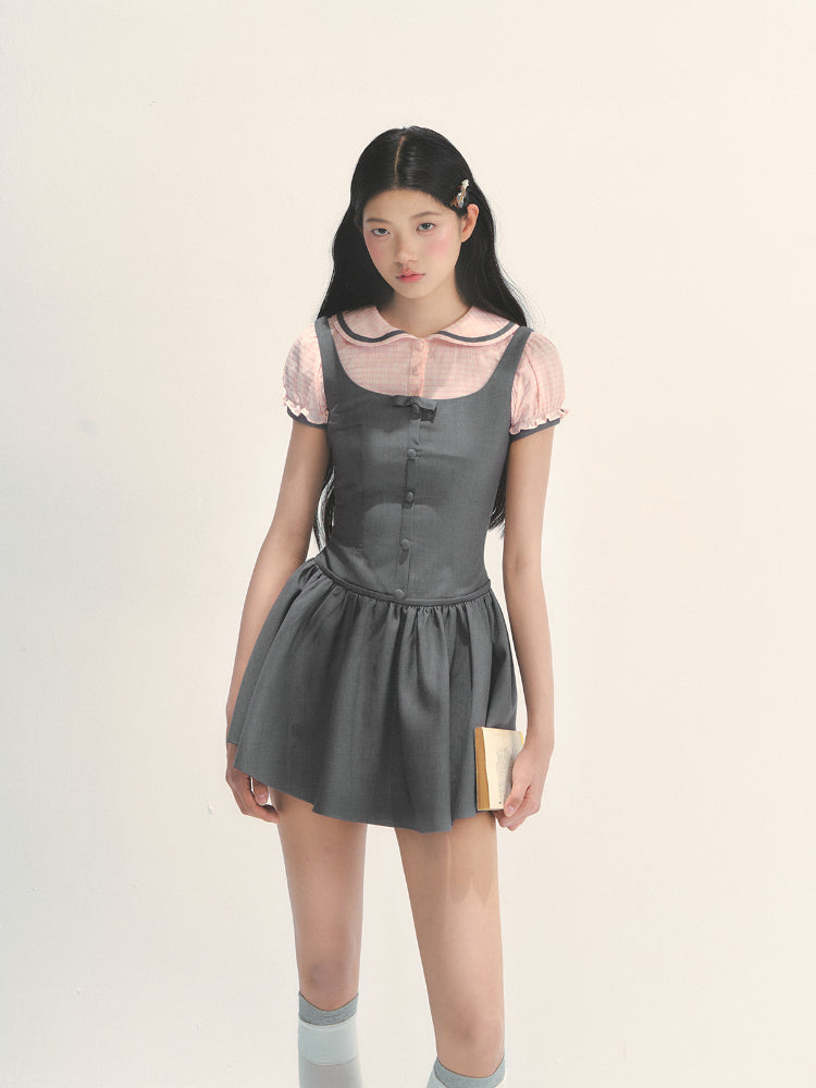 Spliced Fake Two Piece Preppy Dress