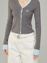 Contrast V-Neck Knit Cardigan - CHINASQUAD
