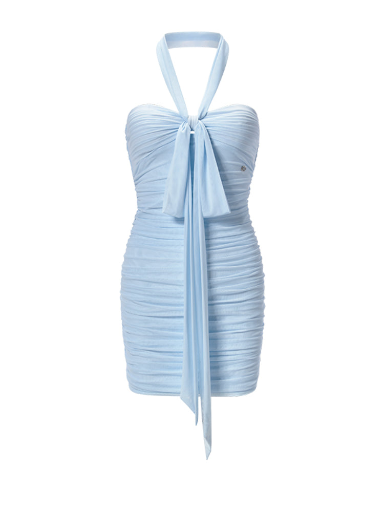 Bowknot Halter Smocked Pencil Dress - CHINASQUAD