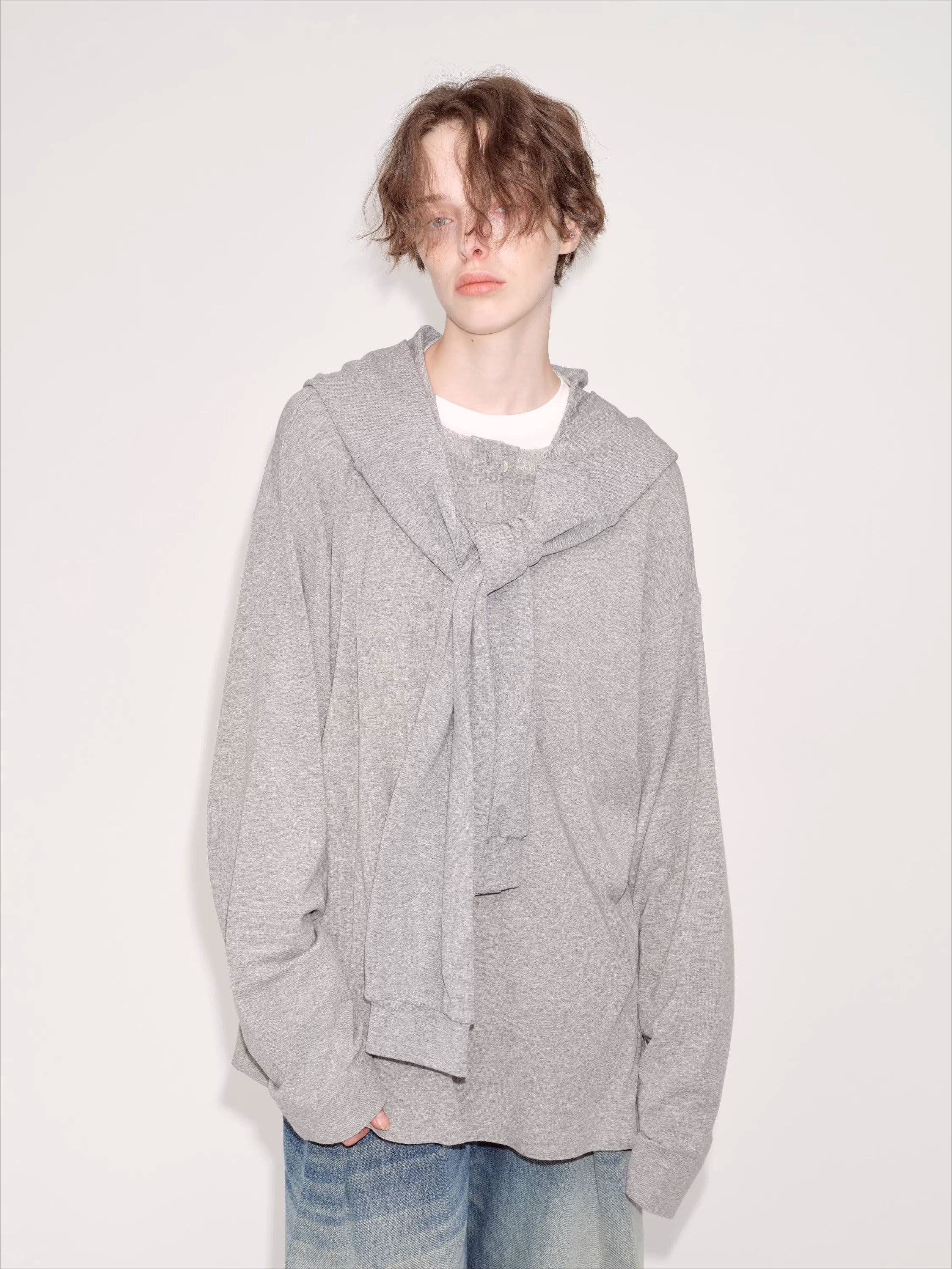 Relaxed Grey Hooded Long Sleeve Sweatshirt