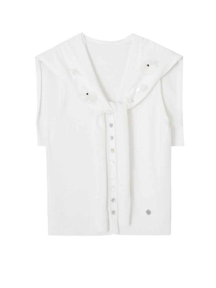 Navy Collar Two-piece Shawl Vest - CHINASQUAD