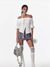 Lace Shoulder Strap Off-Shoulder Shirt - CHINASQUAD