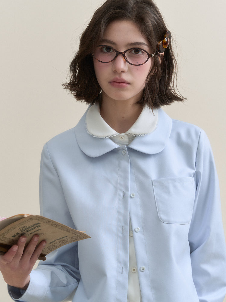 Blue Faux Two-Piece Long Sleeve Shirt - CHINASQUAD