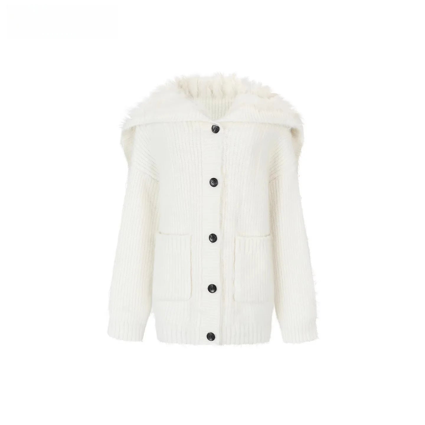 Fox Fur Collar Plush Knit Cardigan