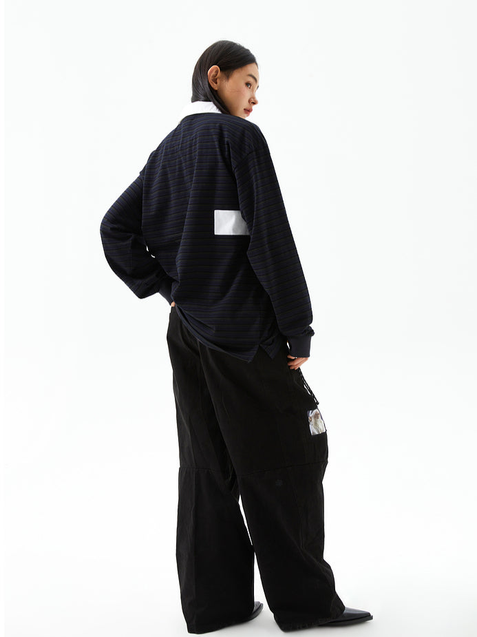 Vintage Striped Color-Block Long Sleeve Polo
