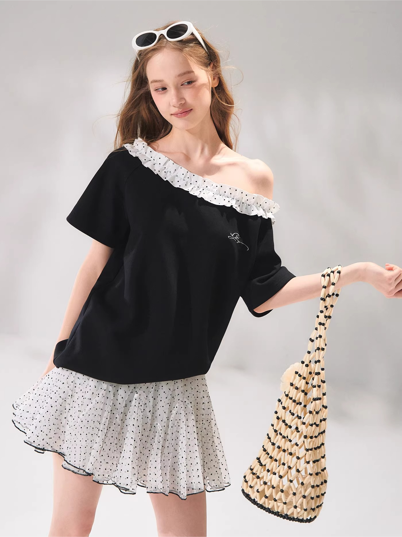 Flocked Polka Dot A-Line Tulle Mini Skirt