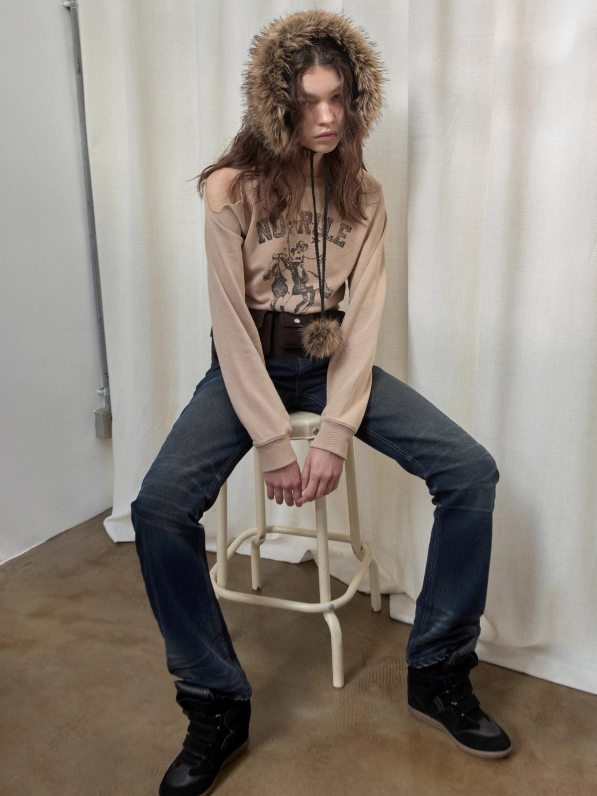 Knight Cat Print Distressed Washed Sweatshirt - CHINASQUAD