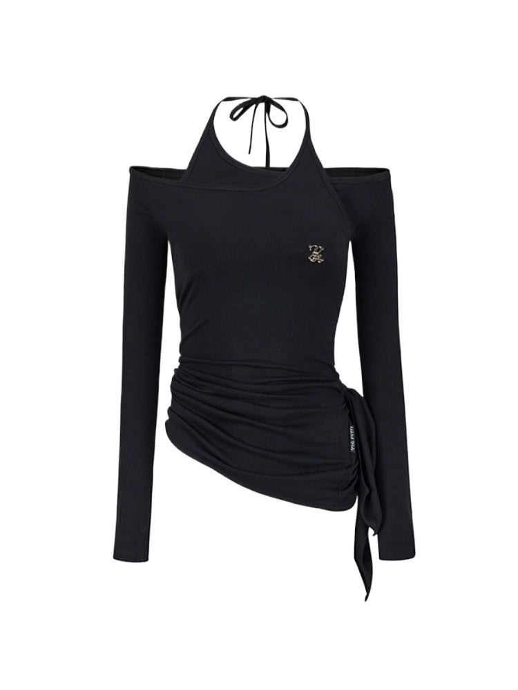 Off-Shoulder Two-Way Tie Irregular T-Shirt - CHINASQUAD