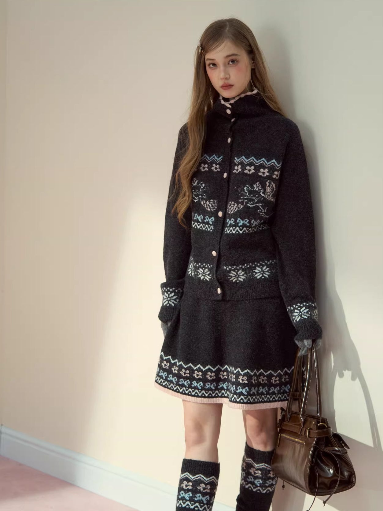 Fair Isle Cat Motif Knit Set - CHINASQUAD