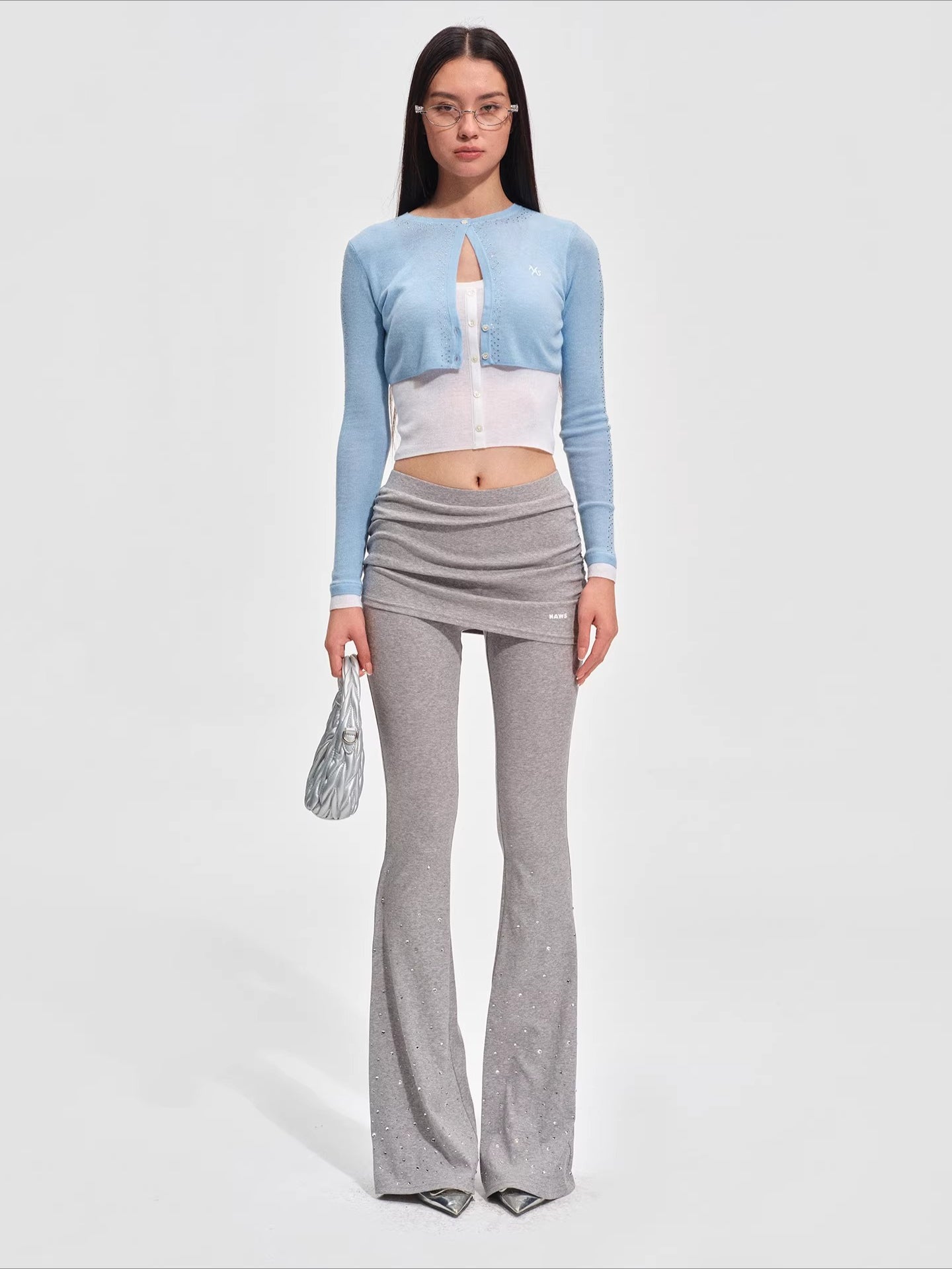 Sparkly Faux Layered Knit Flared Pants