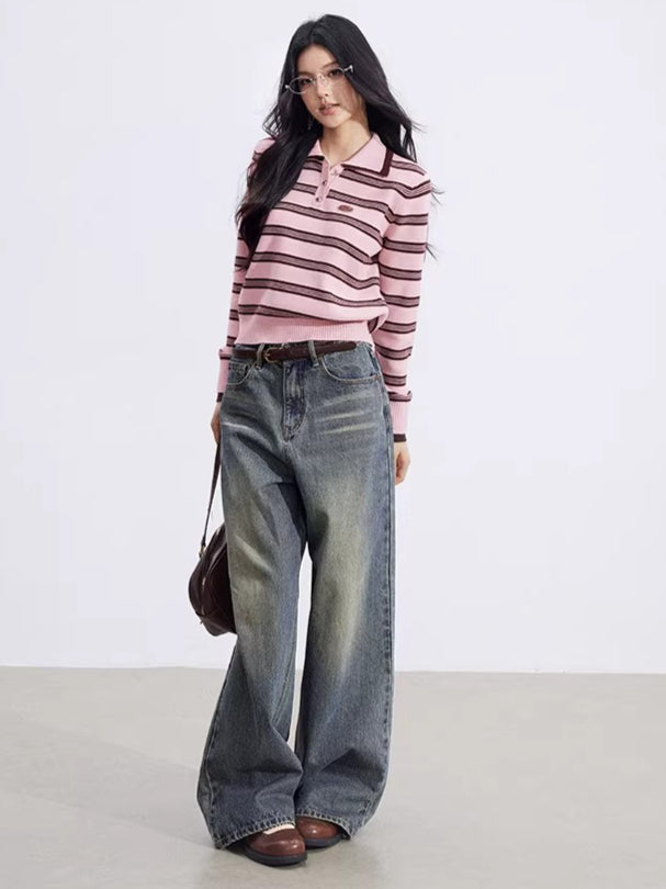 Collegiate Stripe Polo Knit Sweater