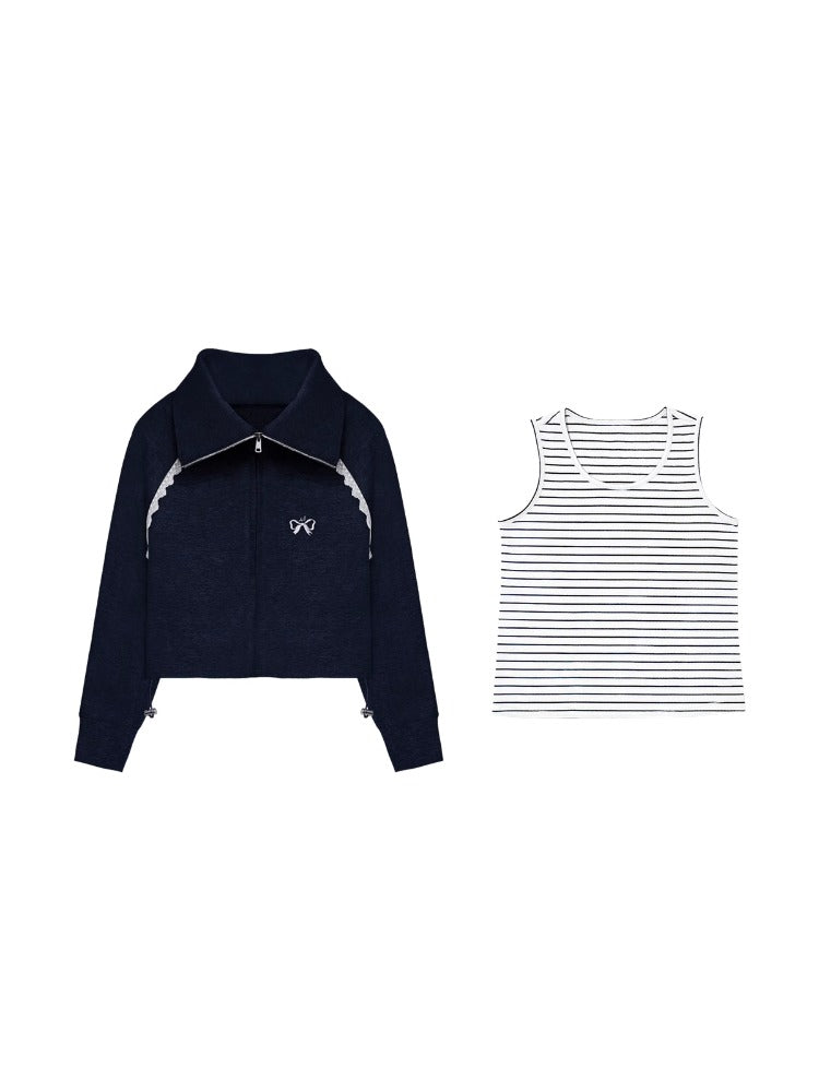 Two-Piece Embroidered Cropped Hoodie - CHINASQUAD