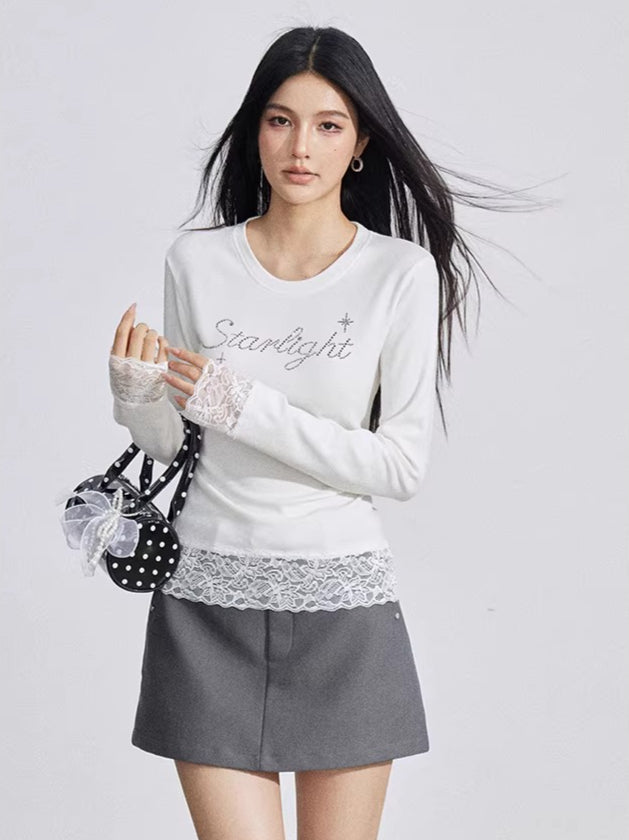 Rhinestone Lace Long Sleeve Base Layer