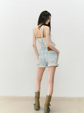 Light Blue Denim Loose Overalls Shorts - CHINASQUAD
