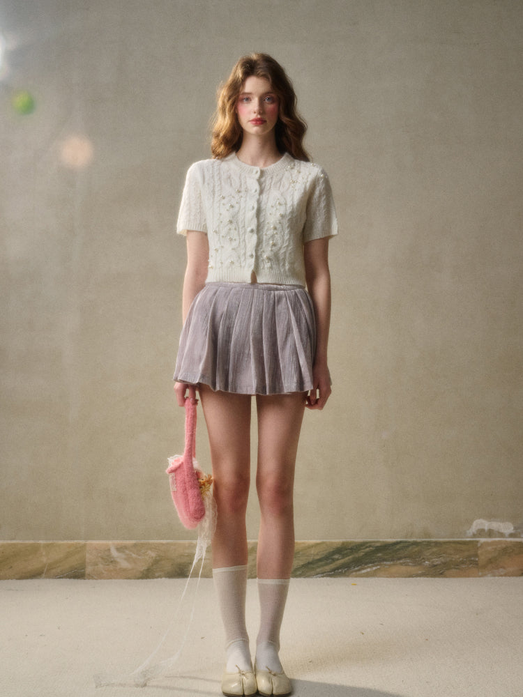 Velvet Floral Pleated Skirt - CHINASQUAD