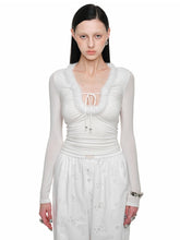 Fur Trimmed Deep V-Neck Slim Fit Knit Top - CHINASQUAD