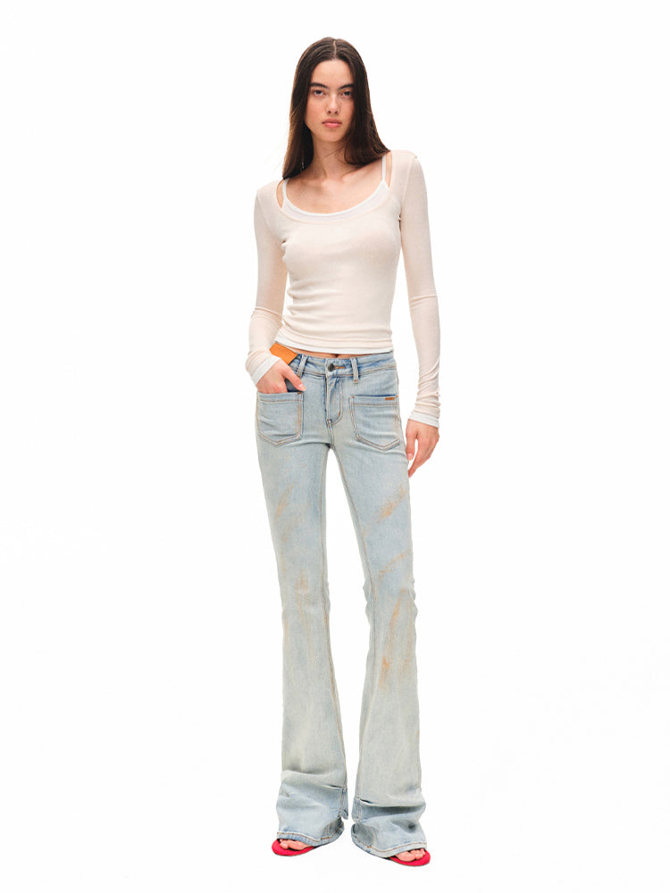 Color-block Two-piece Integrated Strap Layered T-shirt - CHINASQUAD