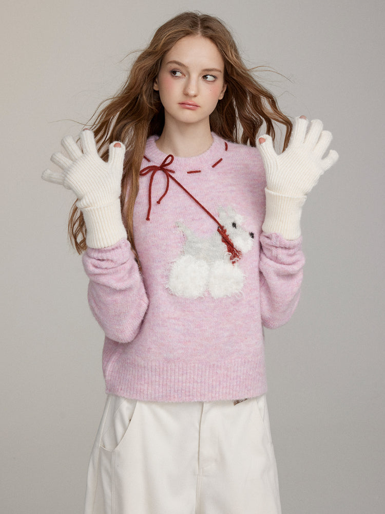 Dog Motif Wool Blend Sweater - CHINASQUAD